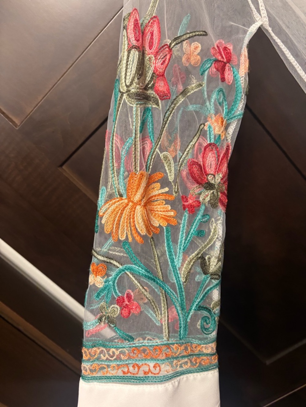 Embroidered Floral Sheer kimono- Pink, Orange & Teal - Picture 4 of 5